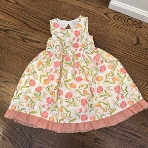LIKE NEW Tahari floral dress size 5T, fully lined with gauzy ruffle hem